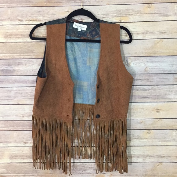 le chateau Jackets & Blazers - Boho fringe vest | Tan | size Medium | Aztec |